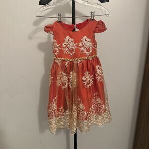 Tulle Flower Child Girl’s Red Princess Wedding Short Sleeve Dress Size 110 4-5